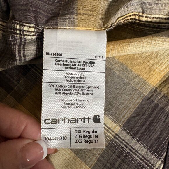 Carhartt Relaxed Fit Plaid Shirt Mens Size 2XL Brown Yellow Long Sleeve Fall - Picture 8 of 11